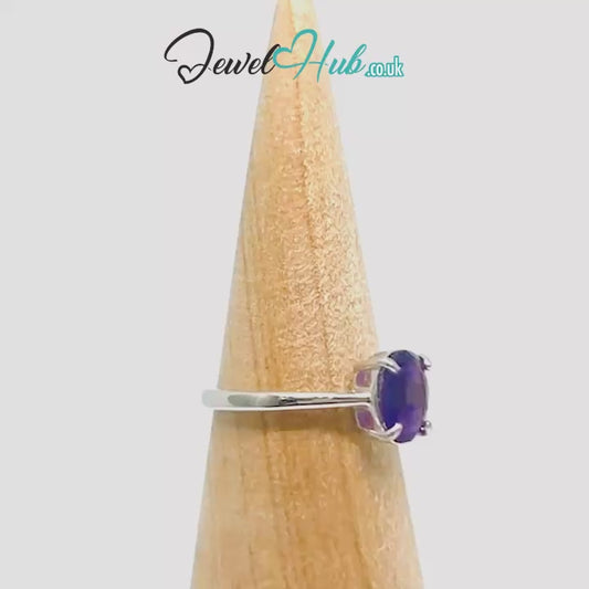 925 Sterling Silver Oval Amethyst (4.98ct) Ring | Adjustable (M–O) | Solartine-style