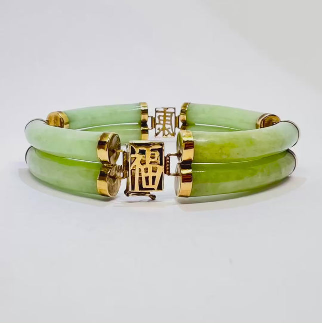 14k Gold Jade Bracelet – 8 Polished Segments · Hallmarked · Cultural Symbolism