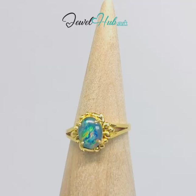 18k Gold Black Opal Ring – Hallmarked (750) | UK Q / US 8.5 | Rare Gemstone, Artisan Craftsmanship