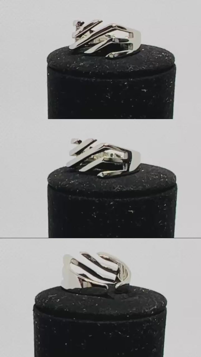 925 Silver Ring · Diagonal Groove Texture · UK N-O-P · US 7–8.5 · 4.18g · Hallmarked · Sculptural Finish