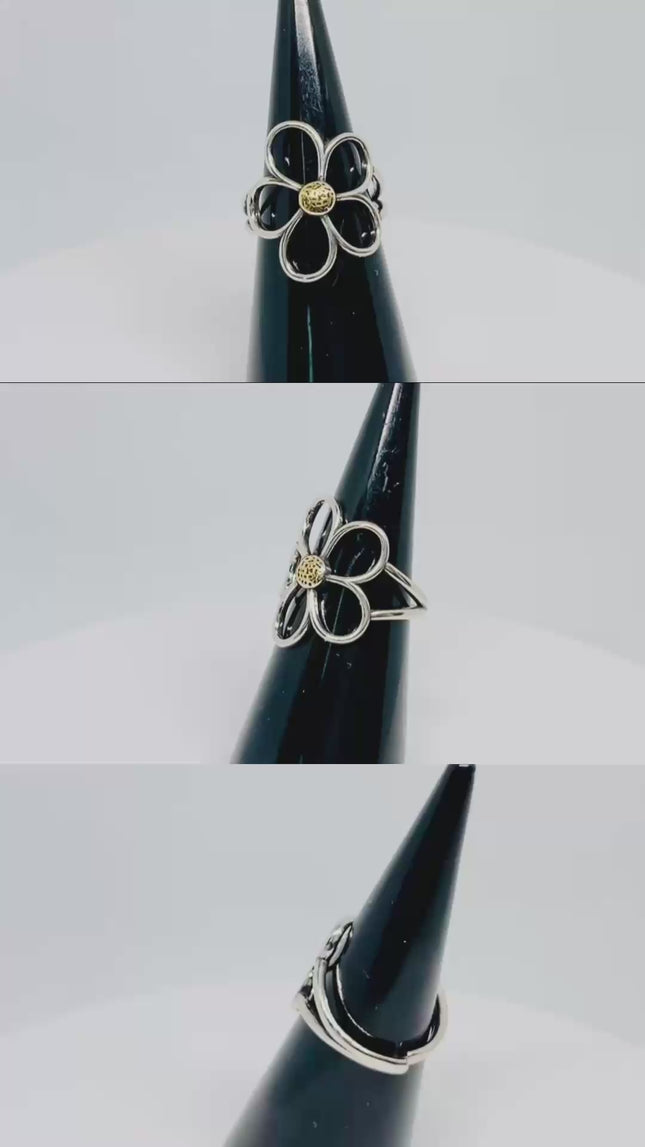 925 Silver & Gold-Tone Flower Ring · UK M-N-O · US 6.5–8 · 3g · Hallmarked