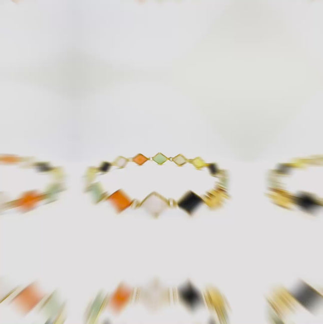 14K Gold Diamond-Cut Jade Bracelet – 15 Colorful Stones · 18cm · 5.33g · Hallmarked Wellness Jewelry