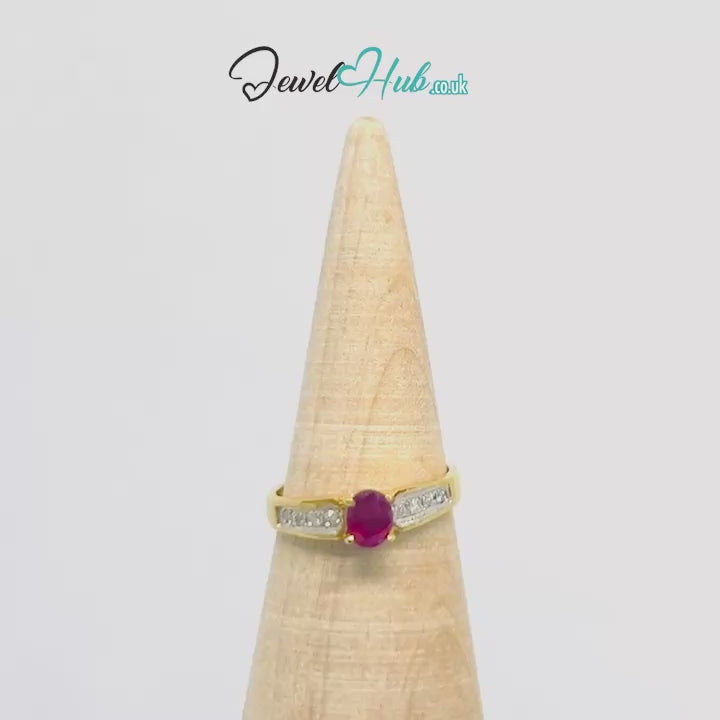 18K Gold Ruby Diamond Ring · UK L · US 6 · 8 Diamond Accents · 2.46g Total Weight