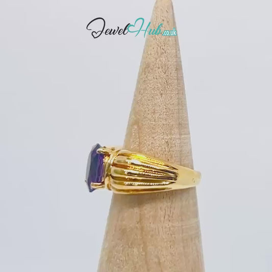 14k Gold Oval Cut Amethyst Ring – Hallmarked | 2.8 Carats | UK M½ US 6.5 | Bold gold & Regal violet
