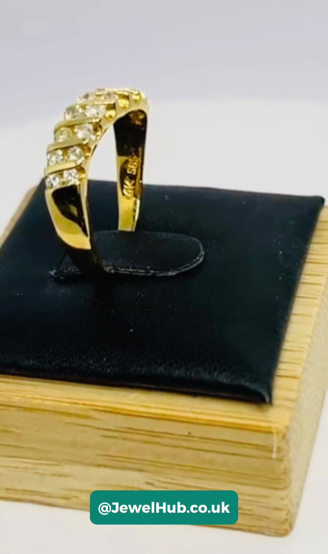 14K Gold Diamond Ring · 0.48ct Channel-Set · UK N · US 7 · Diagonal Sparkle Band