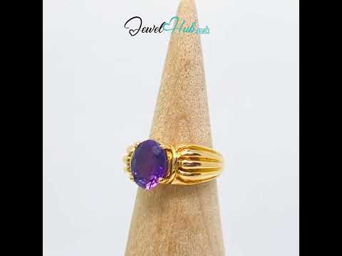14k Gold Oval Cut Amethyst Ring – Hallmarked | 2.8 Carats | UK M½ US 6.5 | Bold gold & Regal violet
