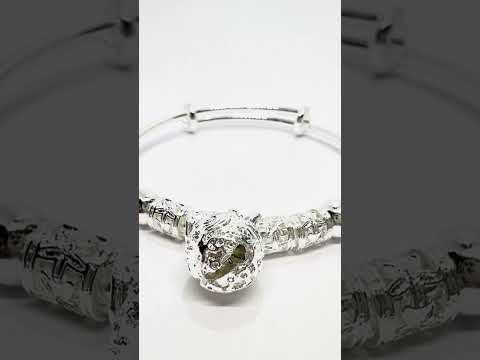 925 Sterling Silver Jingle Bead Bangle – Ornate Adjustable Bracelet with Sound Charm