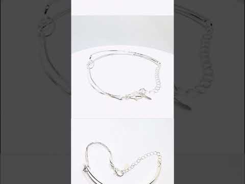 925 Sterling Silver Half‑Bangle Bracelet - A bangle & chain combo