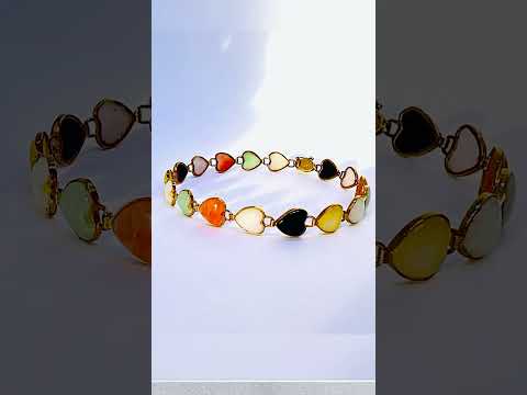 14k Gold Jade Bracelet | Heart & Colorful Wellness Elegance #jewelhubcouk #finejewellery