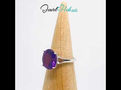 925 Silver Oval Amethyst Ring Modern Simplicity #jewelhubcouk #finejewellery