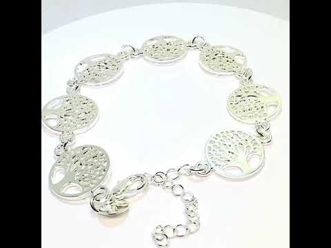 925 Sterling Silver Tree of Life Bracelet – Symbolic Charm Chain with Adjustable Clasp
