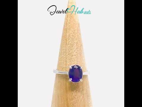 925 Silver Oval Amethyst Ring Solartine Style #jewelhubcouk #finejewellery