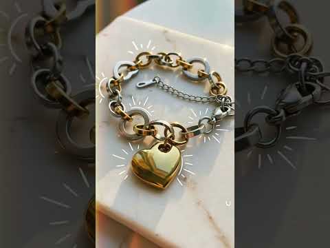 DuoTone 316L Stainless Steel Bracelet – Heart Accent Link Edition