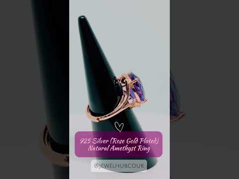 925 Silver Rose Gold Amethyst Halo Ring #jewelhubcouk #finejewellery
