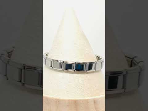 Italian Charm Bracelet by FortunaLink™ Silver Glossy Finish, 18 Hallmarked Stainless Steel Links