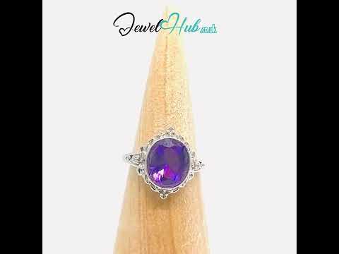 925 Silver Natural Amethyst Ring Violet Bloom #jewelhubcouk #finejewellery
