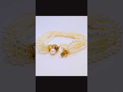 Multi-Strand Natural Pearl Bracelet | 14k Gold Sapphire Clasp Elegance #jewelhubcouk #finejewellery