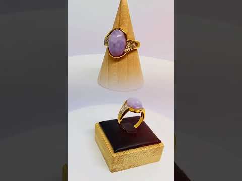 18k Gold Purple Jade Diamond Ring Statement Band #jewelhubcouk #finejewellery