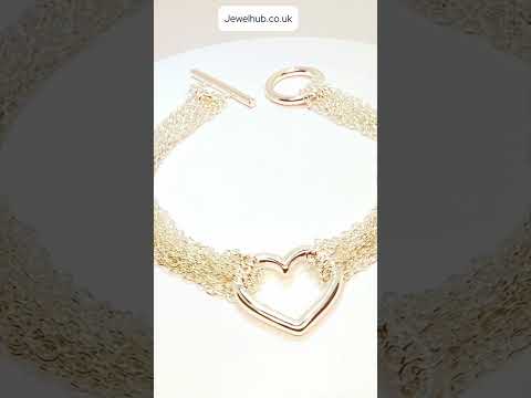 925 Sterling Silver Multi-Strand Bracelet – Layered Toggle Chain with Heart Detail