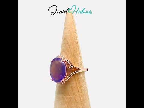 925 Silver Rose Gold Amethyst Halo Ring #jewelhubcouk #finejewellery