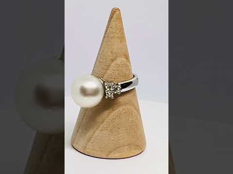 18k White Gold Pearl Ring Diamond Cluster #jewelhubcouk #finejewellery