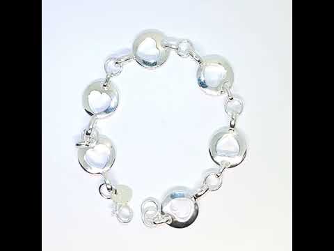 Heart Cutout 925 Silver Bracelet | Polished Link Design with Lobster Clasp