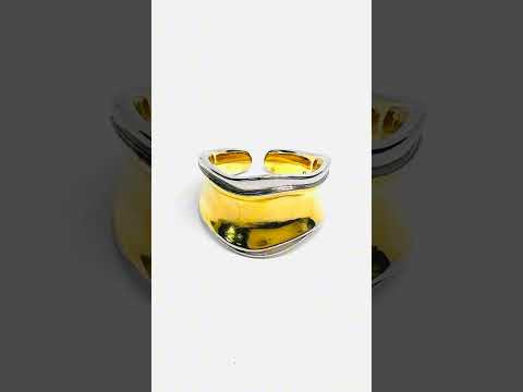 925 Silver Gold-Toned Wavy Band Ring #jewelhubcouk #finejewellery