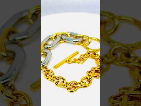 DuoTone Oval Link Bracelet | Bold Silver–Gold Contrast Statement #jewelhubcouk #modernjewellery