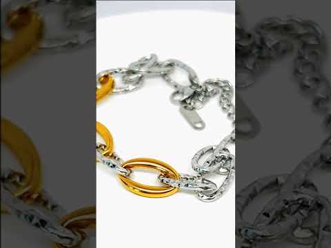 DuoTone Golden Oval Link Bracelet | Bold Silver–Gold Statement Chain #jewelhubcouk #modernjewellery