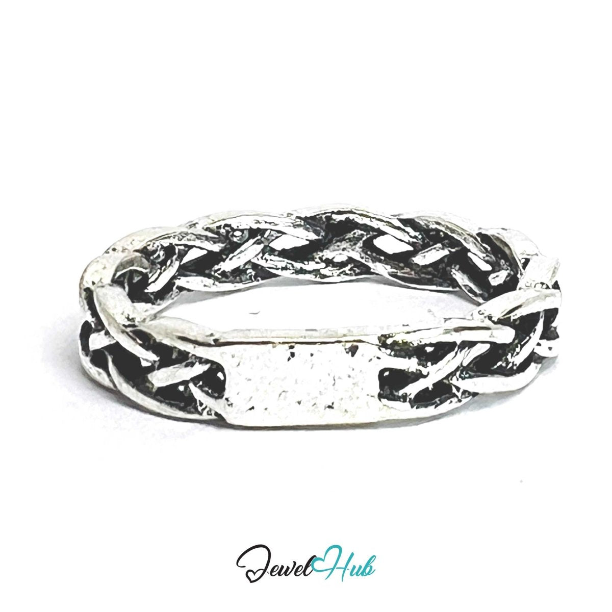 Punk Braided Rope Chain Ring · Zinc Alloy · Silver Plated Statement - JewelHub.co.uk