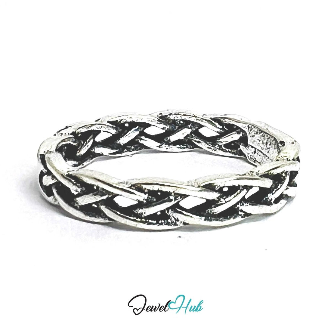 Punk Braided Rope Chain Ring · Zinc Alloy · Silver Plated Statement - JewelHub.co.uk