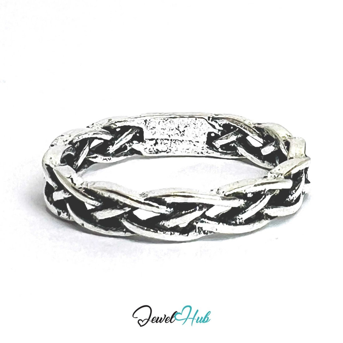 Punk Braided Rope Chain Ring · Zinc Alloy · Silver Plated Statement - JewelHub.co.uk