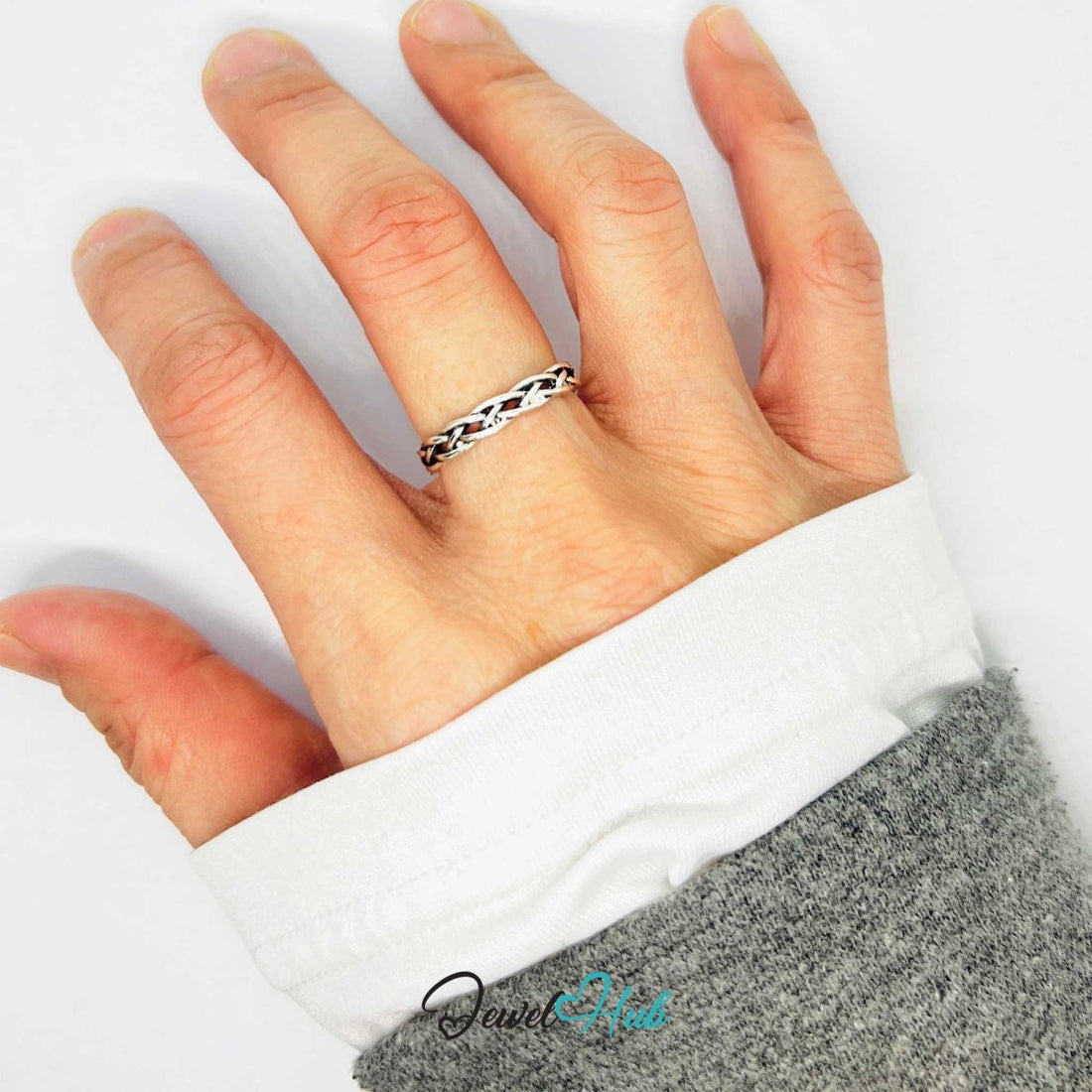 Punk Braided Rope Chain Ring · Zinc Alloy · Silver Plated Statement - JewelHub.co.uk