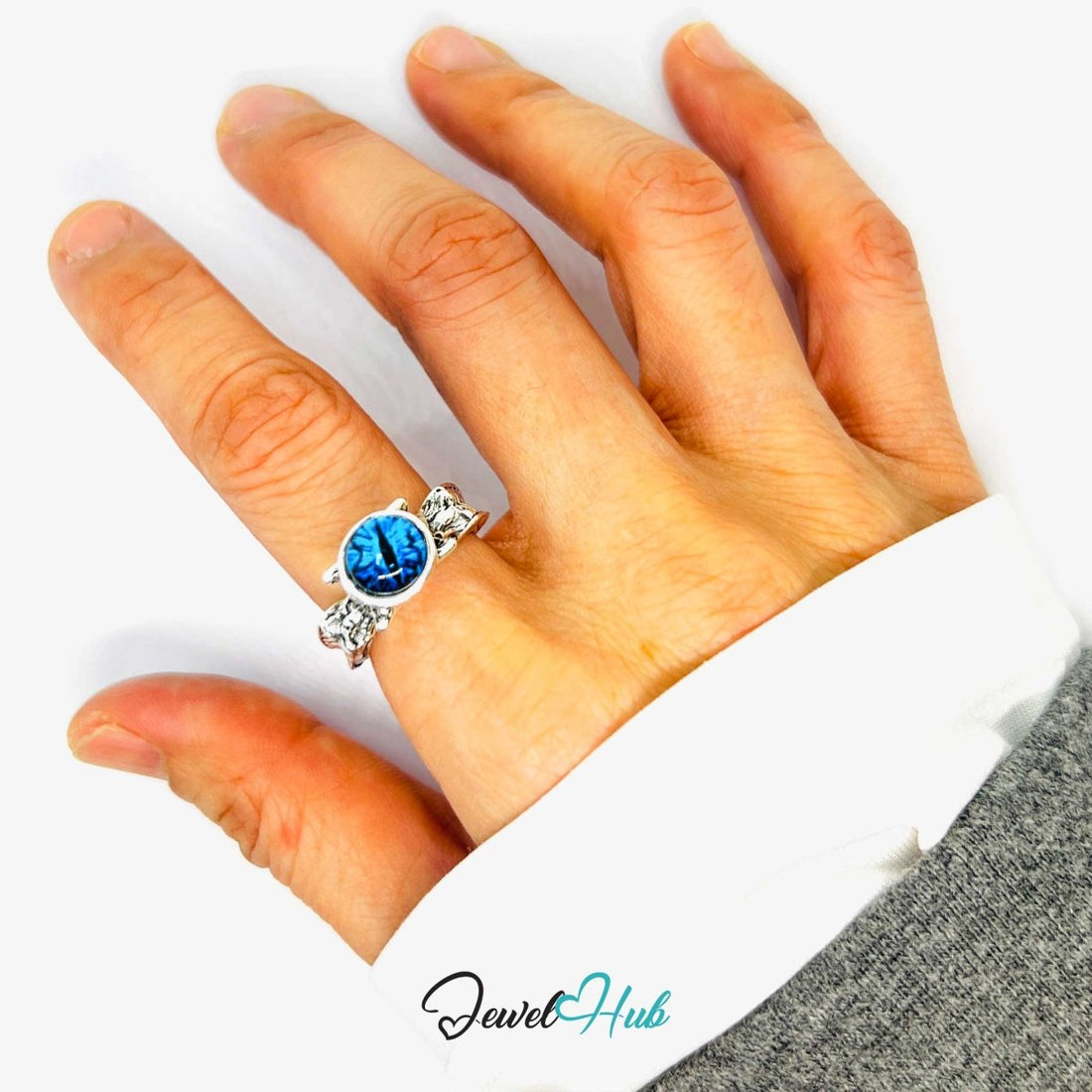 Zinc Ring with Blue Resin Gem – Silver Plated Punk Claw Statement | Gothic Fantasy Jewellery - JewelHub.co.uk