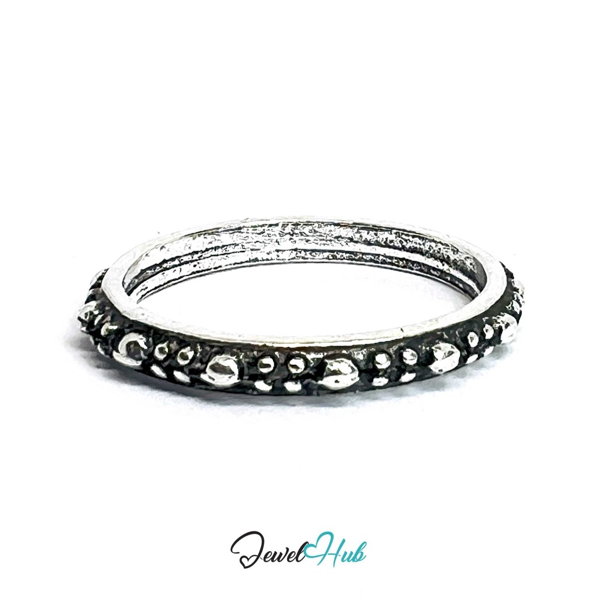 Punk Dot Grid Ring · Zinc Alloy · Silver‑Plated Raised Texture Design - JewelHub.co.uk