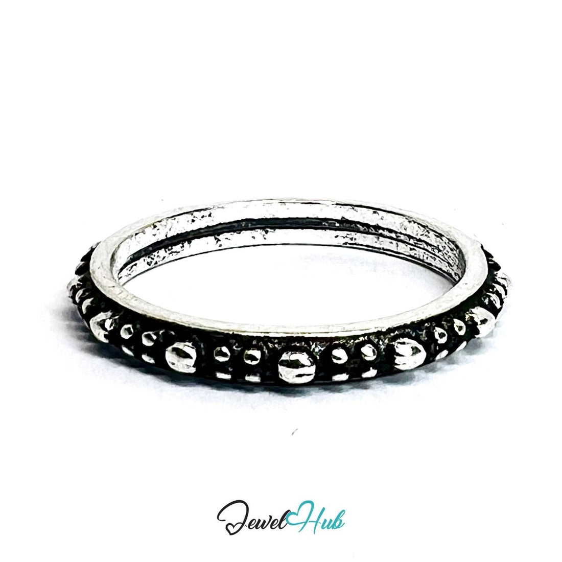 Punk Dot Grid Ring · Zinc Alloy · Silver‑Plated Raised Texture Design - JewelHub.co.uk