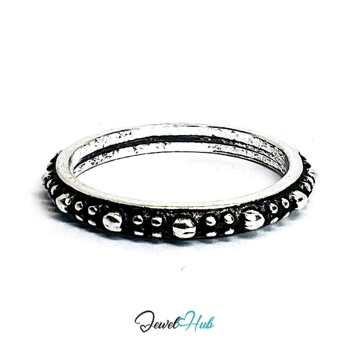 Punk Dot Grid Ring · Zinc Alloy · Silver‑Plated Raised Texture Design - JewelHub.co.uk