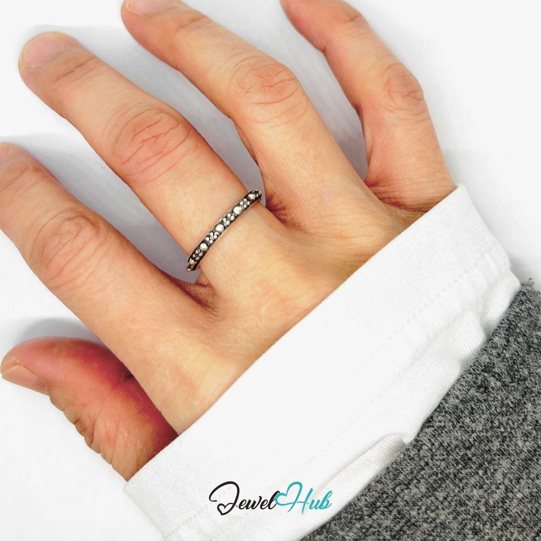 Punk Dot Grid Ring · Zinc Alloy · Silver‑Plated Raised Texture Design - JewelHub.co.uk