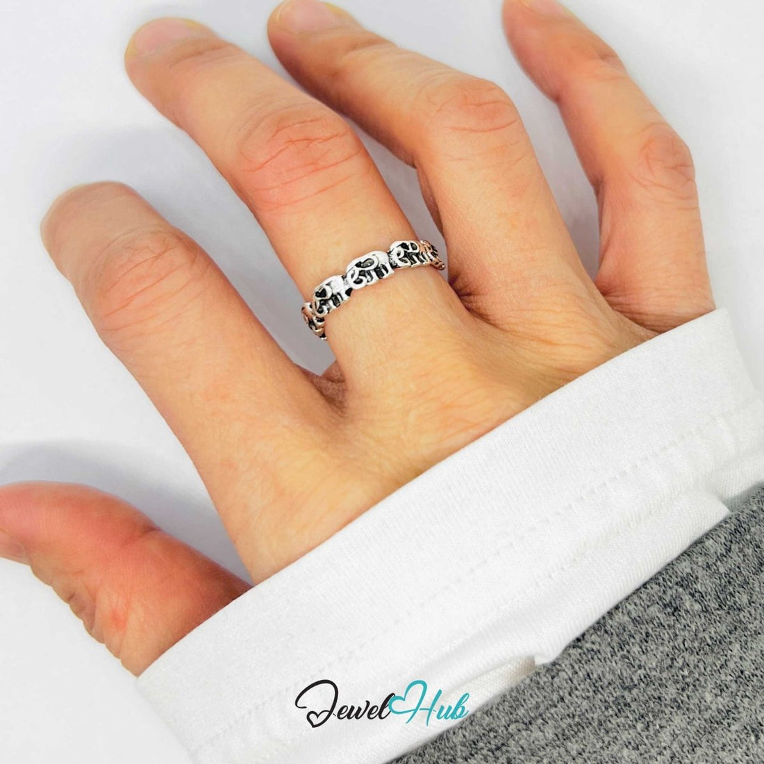 Punk Elephant Loop Ring · Zinc Alloy · Silver‑Plated Sculptural Design - JewelHub.co.uk