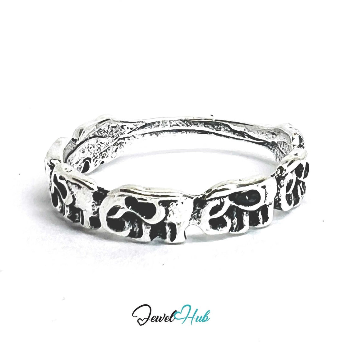 Punk Elephant Loop Ring · Zinc Alloy · Silver‑Plated Sculptural Design - JewelHub.co.uk