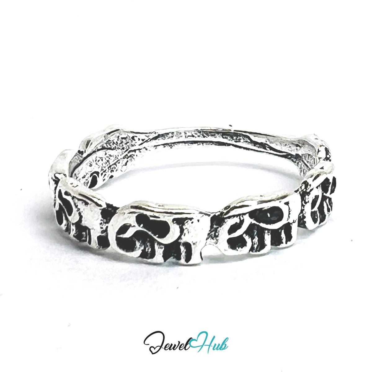 Punk Elephant Loop Ring · Zinc Alloy · Silver‑Plated Sculptural Design - JewelHub.co.uk