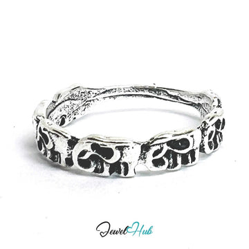 Punk Elephant Loop Ring · Zinc Alloy · Silver‑Plated Sculptural Design - JewelHub.co.uk