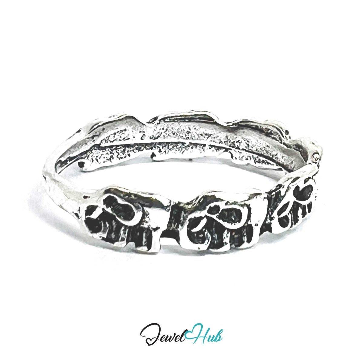 Punk Elephant Loop Ring · Zinc Alloy · Silver‑Plated Sculptural Design - JewelHub.co.uk
