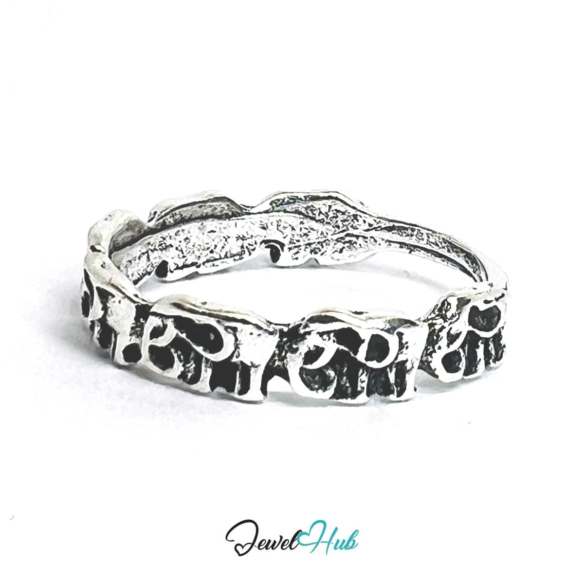 Punk Elephant Loop Ring · Zinc Alloy · Silver‑Plated Sculptural Design - JewelHub.co.uk