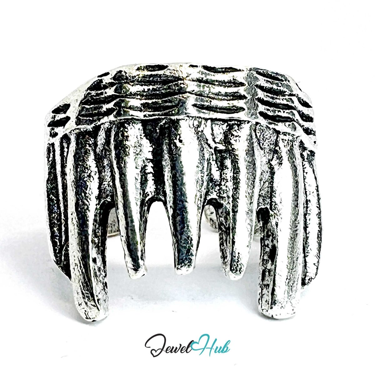 Punk Fang Ring · Zinc Alloy · Silver‑Plated Jagged Teeth Motif - JewelHub.co.uk