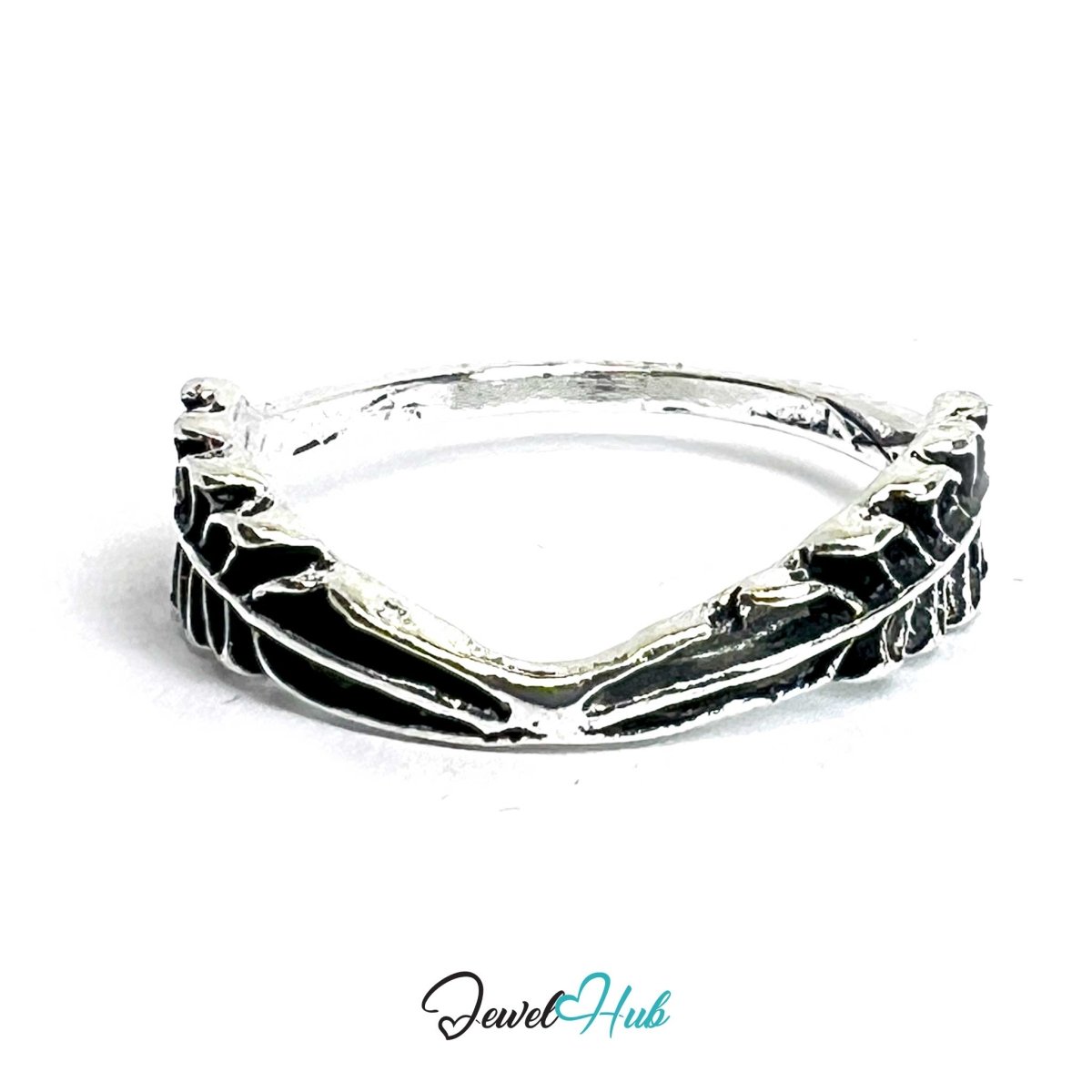 Punk Feather Band Ring · Zinc Alloy · Silver‑Plated Wing Motif - JewelHub.co.uk