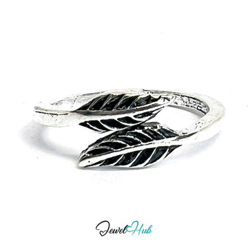 Punk Feather Trace Ring · Zinc Alloy · Silver‑Plated Wing Motif - JewelHub.co.uk