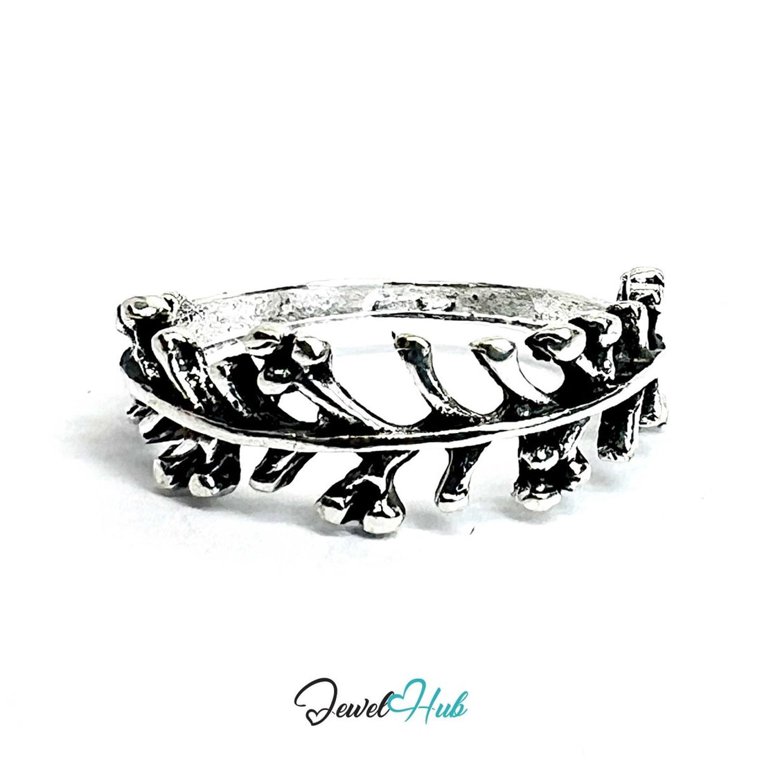 Punk Leaf Branch Ring · Zinc Alloy · Silver‑Plated Sculptural Vine - JewelHub.co.uk