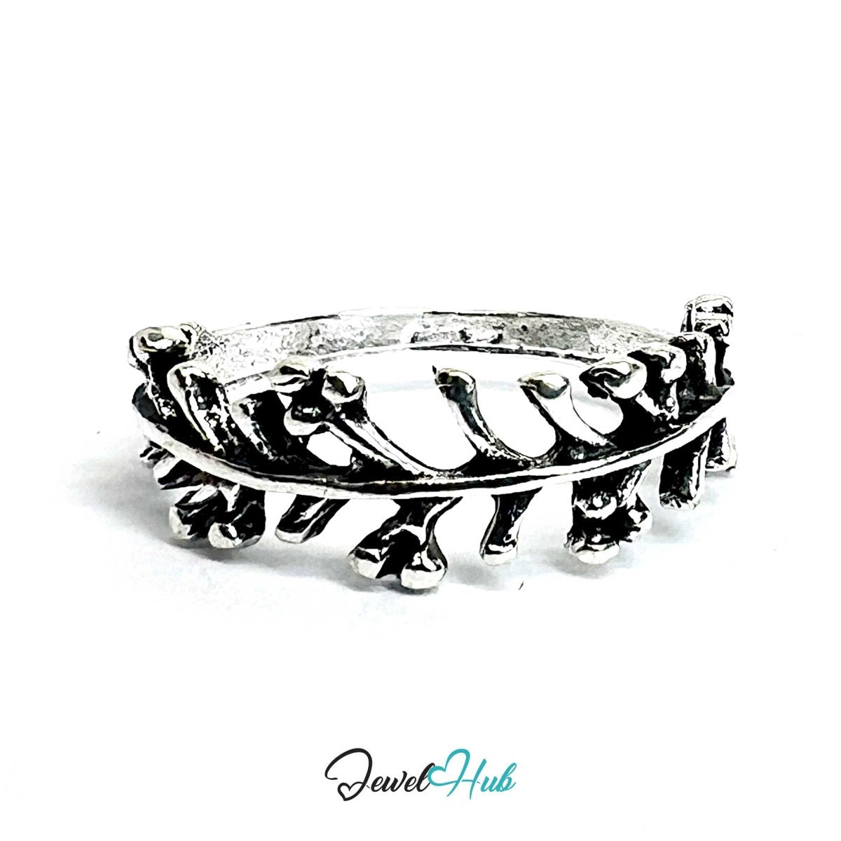Punk Leaf Branch Ring · Zinc Alloy · Silver‑Plated Sculptural Vine - JewelHub.co.uk