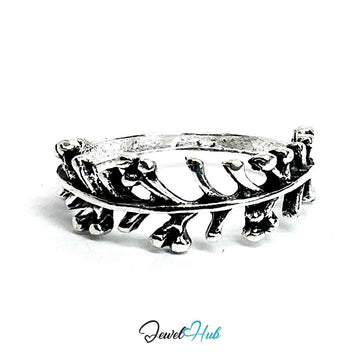 Punk Leaf Branch Ring · Zinc Alloy · Silver‑Plated Sculptural Vine - JewelHub.co.uk